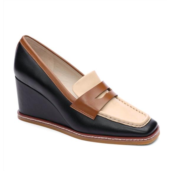 SANCTUARY Shoes - NEW SANCTUARY cadence wedge loafer in blk/otmlk/spice
